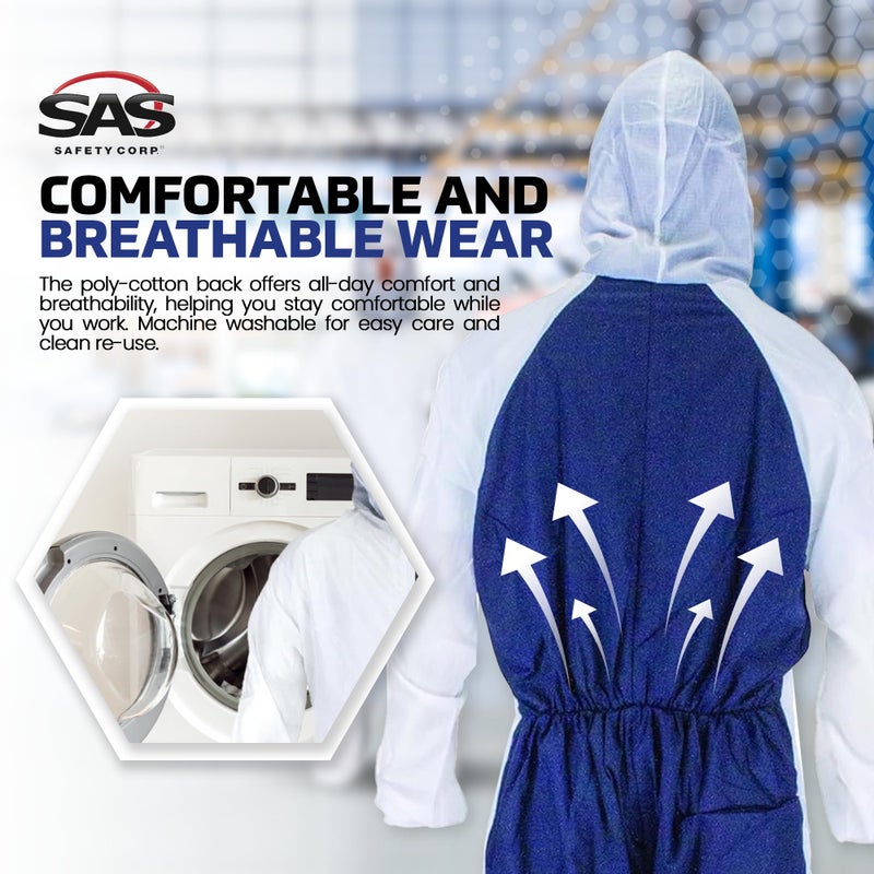 SAS Safety 6938 Moon suit Nylon Cotton Coverall, Large, White - Image 5